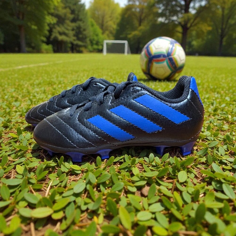 Adidas Shoes | Adidas Black Cleats With Blue Stripes Size 10K